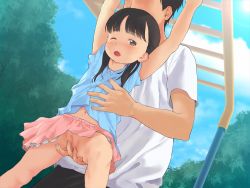  1boy 1girl age_difference anyannko black_hair breasts censored fingering flat_chest loli molestation navel pussy small_breasts  rating:Explicit score:334 user:Panty_worm
