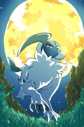  absol cliff creatures_(company) full_moon game_freak gen_3_pokemon grass highres low_angle moon nintendo no_humans ohayou_milk pokemon pokemon_(creature) red_eyes running star_(sky) yellow_moon  rating:General score:1 user:mudkip228