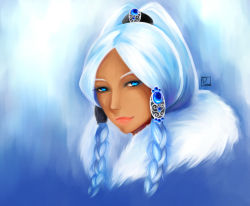 avatar:_the_last_airbender avatar_legends blue_eyes body_piercing braid earrings jewelry long_hair smile solo white_hair yue rating:Sensitive score:0 user:hotsushi-kun