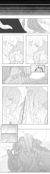  2girls absurdres bang_dream! bang_dream!_it&#039;s_mygo!!!!! barefoot bed canopy_bed closed_mouth commentary covering_another&#039;s_eyes french_kiss girl_on_top greyscale highres kiss long_hair looking_at_another lying monochrome multiple_girls off_shoulder on_back on_bed robe sigangsan tentacle_in_mouth tentacles togawa_sakiko wakaba_mutsumi yuri 
