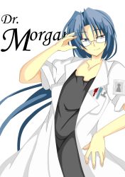  1girl blue_eyes blue_hair character_name glasses highres long_hair morgan_(seihou) seihou smallsand 