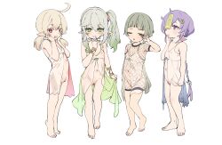  4girls :d absurdres babydoll banned_artist barefoot blonde_hair blush bodysuit braid censored cross-shaped_pupils dorontabi female_focus finger_in_own_mouth finger_to_mouth fishnet_bodysuit fishnets flat_chest genshin_impact gradient_hair green_eyes green_hair grey_hair grin groin hair_between_eyes hand_up hands_on_own_cheeks hands_on_own_face hands_up highres jiangshi klee_(genshin_impact) loli long_hair looking_at_viewer medium_hair mosaic_censoring multicolored_hair multiple_girls nahida_(genshin_impact) navel nipples ofuda ofuda_on_head one_eye_closed open_mouth parted_lips pointy_ears purple_eyes purple_hair pussy qiqi_(genshin_impact) red_eyes sayu_(genshin_impact) see-through short_hair side_ponytail simple_background smile standing streaked_hair symbol-shaped_pupils teeth toes underwear underwear_only upper_teeth_only very_long_hair white_babydoll white_background  rating:Explicit score:560 user:hdk5