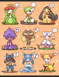  !? :&lt; bamboo black_hair blue_eyes blush bone border braixen concave creatures_(company) crossed_arms flower furry game_freak gardevoir gen_3_pokemon gen_4_pokemon gen_5_pokemon gen_6_pokemon ghost glaceon grave green_hair hat heart ice lilligant lopunny lucario mawile mienshao mismagius monster_girl nintendo no_humans one_eye_closed open_mouth orange_eyes plant_girl pokemon pokemon_(creature) red_eyes short_hair simple_background smile spoken_heart wink witch witch_hat 