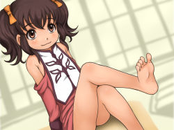 00s 1girl anise_tatlin ass bare_shoulders barefoot brown_eyes brown_hair child e10 feet female_focus flat_chest hair_ribbon crossed_legs namco ribbon sitting smile soles solo tales_of_(series) tales_of_the_abyss toes twintails rating:Sensitive score:110 user:Dolljoints