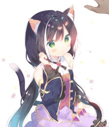 1girl :o animal_ear_fluff animal_ears arm_support bare_shoulders black_hair black_sleeves blush breasts brown_gloves cat_ears cat_girl cat_tail commentary_request detached_sleeves frilled_skirt frills gloves green_eyes hair_between_eyes hand_up karyl_(princess_connect!) long_sleeves low_twintails multicolored_hair notice_lines out_of_frame parted_lips princess_connect! purple_skirt shirt skirt sleeveless sleeveless_shirt small_breasts solo_focus streaked_hair tail tail_raised twintails white_background white_hair white_shirt wide_sleeves yuizaki_kazuya rating:Sensitive score:4 user:danbooru