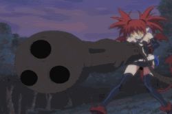  1girl animated animated_gif bat_wings demon demon_girl demon_tail demon_wings disgaea earrings elbow_gloves etna_(disgaea) gatling_gun gloves gun jewelry lowres red_hair screencap solo tail thighhighs twintails weapon wings yellow_eyes  rating:Sensitive score:53 user:Zelpher10