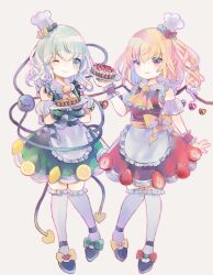  2girls ascot bat_wings black_footwear blonde_hair blouse bow buttons cake crystal eyeball flandre_scarlet food frilled_shirt_collar frilled_sleeves frills fruit green_hair green_skirt hat hat_bow hat_ribbon heart heart_of_string hiyuu_(hiyualice) holding holding_plate komeiji_koishi lemon lemon_slice mob_cap multicolored_wings multiple_girls one_side_up open_mouth plate puffy_short_sleeves puffy_sleeves red_eyes red_skirt red_vest ribbon shirt short_sleeves side_ponytail skirt skirt_set strawberry thighhighs touhou vest white_background white_hat white_thighhighs wide_sleeves wings yellow_ascot yellow_bow yellow_ribbon yellow_shirt 