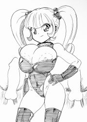  breasts character_request cleavage copyright_request height_difference highres hokuto_(tokuho) huge_breasts imminent_gangbang imminent_penetration large_breasts large_nipples large_penis leotard looking_at_viewer monochrome nipple_slip nipples oppai_loli penis shortstack thick_thighs thighs twintails wide_hips  rating:Explicit score:30 user:dsdgadaad