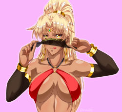  1girl blonde_hair breasts highres large_breasts long_hair looking_at_viewer ponytail shasha upper_body  rating:Questionable score:8 user:DoctorWasabi