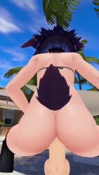  1girl 3d anal anal_object_insertion animated ass ass_focus beach bikini blue_hair bottomless dildo dildo_riding female_masturbation from_behind game legs masturbation moaning object_insertion original rabbit_girl sex_toy short_hair solo swimsuit tagme thighs video vrchat 