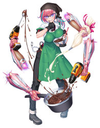  apron baking blue_eyes blue_hair breasts chocolate drill elsie_momoa fingerless_gloves gloves head_scarf large_breasts lilith-soft mechanical_arms multicolored_hair official_alternate_costume official_art pink_hair short_sleeves taimanin_(series) taimanin_rpgx 