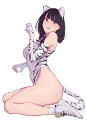 1girl absurdres alternate_costume animal_ears animal_print ass bare_shoulders black_hair blue_eyes breasts elbow_gloves fake_animal_ears fake_tail fang full_body gloves gridman_universe happy_new_year highres kagto_(alterna) leotard looking_at_viewer medium_breasts medium_hair new_year nike_(company) shoes simple_background skin_fang sneakers solo ssss.gridman sweat tail takarada_rikka thighs tiger_ears tiger_print white_background rating:Sensitive score:161 user:danbooru