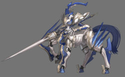  armor centaur knight lance mecha no_humans polearm ran&#039;ou_(tamago_no_kimi) robot simple_background solo spear taur weapon white_knight  rating:Sensitive score:55 user:Eiji