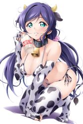  1girl breasts cleavage kirisaki_reina large_breasts looking_at_viewer love_live! milk purple_hair smile solo tojo_nozomi twintails 