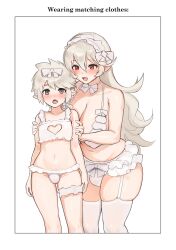 1boy 1girl absurdres bikini blush bow bowtie breasts bulge cleavage clothing_cutout corrin_(female)_(fire_emblem) corrin_(fire_emblem) crossdressing curvy eyebrows_hidden_by_hair eyelashes fang fire_emblem fire_emblem_fates frilled_bikini frilled_skirt frills garter_straps grey_eyes hands_on_another&#039;s_shoulders heart_cutout highres huge_breasts kana_(fire_emblem) kana_(male)_(fire_emblem) large_breasts long_hair looking_at_viewer mature_female midriff mother_and_son navel nintendo norza open_mouth pointy_ears red_eyes shota skirt standing swimsuit thick_thighs thighhighs thighs trap white_background white_hair wide_hips rating:Questionable score:302 user:ComboBreaking