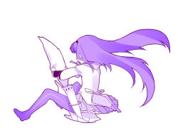 10s 1girl akemi_homura beating boots from_behind hairband kyubey long_hair magical_girl mahou_shoujo_madoka_magica mahou_shoujo_madoka_magica_(anime) monochrome pantyhose piledriver_(sex) purple_theme simple_background sitting sitting_on_person ume_(pickled_plum) rating:Sensitive score:2 user:danbooru