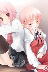  2girls character_request lowres multiple_girls pink_hair ribbon sleeping  rating:Sensitive score:3 user:threadicer