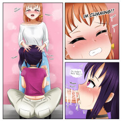  2girls absurdres ass bar_censor blush bow braid censored cheek_bulge choker clenched_teeth comic cum cum_in_mouth danzfloor drooling ejaculation english_text erection fellatio futa_with_female futanari hair_bow hands_on_another&#039;s_head heart heart-shaped_pupils high_heels highres huge_ass kazuno_sarah large_penis love_live! love_live!_sunshine!! medium_hair multiple_girls open_mouth oral orange_hair penis pink_eyes purple_hair red_eyes saliva smile sparkle squatting swallowing sweat symbol-shaped_pupils takami_chika tears teeth thought_bubble twitching_penis yellow_bow  rating:Explicit score:132 user:Qwertyuiop999