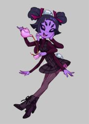  arthropod_girl boots bug colored_skin dress extra_arms extra_eyes high_heel_boots high_heels insect_girl long_sleeves monster_girl muffet purple_skin shirt smile solo spider spider_girl tea teapot thighhighs undertale zambiie  rating:Sensitive score:24 user:twilight_jester