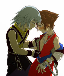  2boys blush kingdom_hearts male_focus multiple_boys riku_(kingdom_hearts) sora_(kingdom_hearts) undressing undressing_another yaoi  rating:Questionable score:15 user:Marcerner