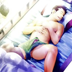  1boy indoors itto_(mentaiko) male_focus monthly_mentaiko penis saliva sleeping solo uncensored underwear  rating:Explicit score:46 user:YukiYukiLove