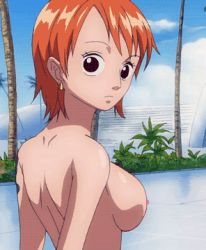 animated animated_gif breast_hold breasts earrings third-party_edit jewelry large_breasts lowres nami_(one_piece) nipples one_piece solo third-party_edit rating:Explicit score:103 user:Furio