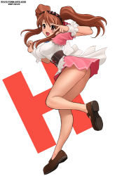 00s 1girl apron asahina_mikuru ass bare_legs blush bouncing bouncing_breasts braid breasts brown_eyes brown_footwear brown_hair butt_crack corset dated wrist_cuffs detached_sleeves frilled_apron frilled_cuffs frills full_body h hair_between_eyes hands_up happy headdress large_breasts legs looking_at_viewer looking_to_the_side maid maid_headdress mary_janes matching_hair/eyes microskirt miniskirt official_alternate_hairstyle open_mouth ribbon ryu_(ryu&#039;s_form_site) shoes short_sleeves sidelocks skirt smile solo suzumiya_haruhi_no_yuuutsu tongue twin_braids twintails v waitress white_ribbon rating:Sensitive score:26 user:danbooru