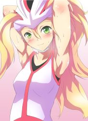 1girl armpits blonde_hair creatures_(company) game_freak green_eyes gym_leader korrina_(pokemon) long_hair nintendo pokemon pokemon_xy rei_oe solo sweat rating:Questionable score:47 user:sakuri