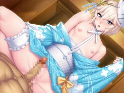  2boys androgynous ban!_(bansankan) blonde_hair blue_kimono boy_on_top clothed_male_nude_male cowboy_position crossdressing doggystyle erection game_cg homare_nao imminent_anal imminent_penetration japanese_clothes kimono lilith-soft lips looking_at_another looking_at_viewer mask mask_on_head moaning multiple_boys multiple_penises nipples nude open_clothes open_kimono pale_skin penis penis_size_difference penises_touching sex sex_from_behind shiny_skin short_hair sitting sitting_on_person small_penis standing standing_sex taimanin_(series) taimanin_rpgx trap yaoi yukata 