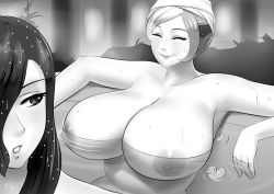 2girls bath breasts celestia_(my_little_pony) huge_breasts long_hair luna_(my_little_pony) lvl_(sentrythe2310) monochrome multiple_girls my_little_pony my_little_pony:_friendship_is_magic nipples nude parted_lips personification rubber_duck short_hair smile rating:Questionable score:64 user:catonfire26