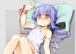1girl @_@ aftersex bad_id bad_twitter_id black_bow blush bottomless bow breath brown_eyes camisole cum cum_on_hands drooling female_focus hair_bow hassai loli lying on_back original out-of-frame_censoring purple_hair rape solo strap_slip tears rating:Explicit score:210 user:Dweenie
