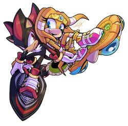  1boy 1girl aideneye99 armlet black_fur blue_eyes circlet furry furry_female furry_male gloves gold_armlet highres hoverboard open_mouth orange_fur pink_footwear red_eyes red_footwear red_fur shadow_the_hedgehog shoes signature simple_background sonic_(series) sonic_riders teeth tikal_the_echidna two-tone_footwear two-tone_fur upper_teeth_only white_background white_footwear white_gloves 