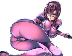 00s 1girl ass blue_eyes bodysuit breasts brown_hair covered_erect_nipples evangelion:_2.0_you_can_(not)_advance finger_to_mouth glasses hip_focus huge_ass large_breasts lips long_hair lying makinami_mari_illustrious neon_genesis_evangelion on_side plugsuit rebuild_of_evangelion saburou_(hgmg) skin_tight solo trefoil wide_hips  rating:Questionable score:254 user:danbooru