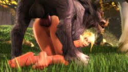 1girl 3d anal animal_penis animated barefoot bestiality blonde_hair blood_elf_(warcraft) cleft_of_venus completely_nude elf full_body green_eyes highres knotted_penis monster nude outdoors penis pointy_ears pussy sex sex_from_behind soles sound tagme testicles uncensored warcraft video wolf rating:Explicit score:181 user:DoctorWasabi