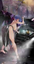 1boy 1girl arm_up ass azur_lane backless_dress backless_outfit bare_shoulders black_footwear black_necktie blue_hair breasts bucket car champagne_bottle commentary dm_(dai_miao) dress earrings evening_gown feet formal gloves grey_dress halter_dress halterneck high_heels highres holding holding_umbrella jewelry large_breasts leaning legs legs_apart light long_hair looking_back mclaren mclaren_p1 motor_vehicle necktie outdoors pigeon-toed pink_eyes plunging_neckline rain revealing_clothes shiny_clothes shiny_skin side_ponytail sidelocks silver_dress st._louis_(azur_lane) st._louis_(luxurious_wheels)_(azur_lane) standing suit sunglasses thighs transparent transparent_umbrella umbrella white_gloves rating:Questionable score:87 user:buster2222