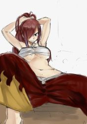 breasts erza_scarlet fairy_tail hair_over_one_eye large_breasts mashima_hiro midriff navel official_art red_hair underboob rating:Sensitive score:55 user:Locke831