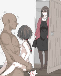 1boy 2girls absurdres age_difference ass bag bald black_legwear breasts brown_eyes brown_hair caught dark-skinned_male dark_skin dress expressionless faceless faceless_male handbag hetero highres incest interracial jewelry kedamono_kangoku-tou large_breasts loli long_hair mother_and_daughter multiple_girls necklace netorare nude original pantyhose sex small_breasts suspended_congress sweat uncle_and_niece walk-in wooden_floor rating:Explicit score:726 user:danbooru