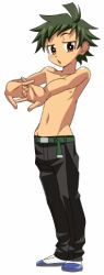  green_hair lowres nipples okumura_shintarou orange_eyes school_boys! topless_male  rating:Questionable score:2 user:riopig