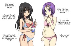 2girls bikini black_hair drink kotegawa_yui long_hair multiple_girls pregnant purple_hair sairenji_haruna short_hair swimsuit to_love-ru rating:Sensitive score:24 user:D.W.