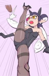  1girl armpit_crease ball_busting bdsm black_footwear black_gloves black_leotard black_pantyhose callie_(splatoon) cbt cephalopod_eyes crotch_kick disembodied_testicles earrings fangs femdom from_below gloves groin_attack high_heels high_kick highres iizuna_(milky_walker) jewelry kicking knees leotard lingerie looking_up midriff monster_girl motion_lines navel nintendo open_mouth pantyhose playboy_bunny pointy_ears shoes solo splatoon_(series) splatoon_1 squid_girl strapless strapless_leotard teeth testicles thighband_pantyhose third-party_edit torture underwear yellow_eyes 