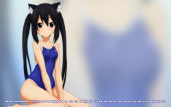 1girl animal_ears black_hair blush breasts brown_eyes calendar cat_ears competition_school_swimsuit highres k-on! long_hair looking_at_viewer nakano_azusa one-piece_swimsuit school_swimsuit sitting small_breasts solo sugimura_tomokazu swimsuit twintails wallpaper wariza zoom_layer rating:Sensitive score:18 user:danbooru