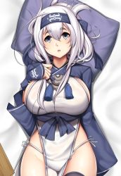 10s 1girl ainu_clothes breasts dakimakura_(medium) hair_between_eyes hand_on_own_chest headband kamoi_(kancolle) kantai_collection large_breasts long_hair long_sleeves looking_at_viewer lying on_back open_mouth panties pelvic_curtain pillow side-tie_panties solo tassel thick_eyebrows tony_guisado underwear white_hair white_panties rating:Questionable score:12 user:danbooru
