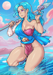  1girl areola_slip blue_hair breasts large_breasts partially_submerged redjet sea_of_stars solo tagme valere  rating:Sensitive score:23 user:hohciM