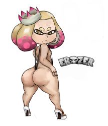  1girl artist_name ass brown_eyes crown erozer female_inkling flat_chest high_heels highres huge_ass inkling_player_character loli looking_at_viewer looking_back nintendo pearl_(splatoon) quinnjdq simple_background slingshot_swimsuit splatoon_(series) swimsuit thick_thighs thighs third-party_edit white_background wide_hips  rating:Questionable score:36 user:Juni221