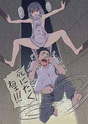 1boy 1girl alley angry asphyxiation barefoot bottomless breasts city feet gachon_jirou grey_eyes grey_hair highres looking_down medium_breasts meme_attire naked_sweater open_mouth original pants shirt sideboob strangling sweater sweatpants t-shirt tears tongue tongue_out too_literal translation_request turtleneck turtleneck_sweater virgin_killer_sweater rating:Questionable score:19 user:danbooru