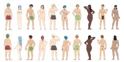  5boys 5girls abs absurdres ahoge antenna_hair arm_behind_head arm_up arms_at_sides artist_request ass asymmetrical_hair bare_arms black_boxers black_hair black_male_underwear blonde_hair blue_eyes blue_hair blue_pubic_hair boxers braid breasts brown_eyes brown_hair brown_male_underwear bulge character_request check_artist claw_pose claws cleavage clenched_hand clenched_teeth closed_mouth clothed_male_nude_female collarbone copyright_request cornrows crotch dark-skinned_female dark_skin dimples_of_venus dreadlocks elf facial_scar feet female_pubic_hair fig_leaf fingernails fingers_together from_behind frown full_body gluteal_fold green_boxers green_hair green_male_underwear groin growling hair_bun hair_intakes hair_over_eyes hand_on_neck hand_on_own_hip hand_to_forehead highres ichan ichan-desu large_breasts leaf leaf_censor lineup loincloth long_hair looking_at_viewer male_swimwear male_underwear midriff multiple_boys multiple_girls multiple_views muscular muscular_female muscular_male navel nipples nude official_art open_mouth orange_hair pale parted_lips pectorals penis pointy_ears ponytail pubic_hair pussy red_boxers red_male_swimwear salute scar scar_on_back scar_on_cheek scar_on_chest scar_on_face scar_on_stomach scratching scratching_ass sharp_fingernails sharp_teeth short_hair simple_background single_hair_bun single_hair_intake small_breasts smile source_request spiked_hair standing stomach teeth thighs third-party_edit thong tongue tongue_out underwear upper_teeth_only werewolf white_background yellow_eyes  rating:Explicit score:35 user:dmnx