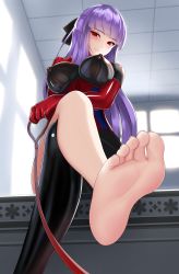  1girl absurdres asagami_fujino breasts character_request fate/grand_order fate_(series) feet highres kara_no_kyoukai long_hair nekoda_(maoda) nipples purple_hair red_eyes soles tagme toes  rating:Questionable score:127 user:UltraPerv88