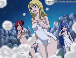  3girls adjusting_hair age_difference alternate_hairstyle arm_at_side arm_tattoo barefoot blonde_hair blue_hair blush breasts brown_eyes cleavage completely_nude crossed_arms deviantart_username erza_scarlet eyelashes fairy_tail feet fingernails flat_chest friends hair_between_eyes hair_bun hair_over_one_eye hand_on_own_cheek hand_on_own_chest hand_on_own_face hand_tattoo happy height_difference highres huge_filesize large_breasts legs loli long_hair lucy_heartfilia multiple_girls naked_towel neck night night_sky nude onsen open_mouth outdoors red_hair rock rogerwolf27 side_bangs side_slit sidelocks single_hair_bun sky smile standing star_(sky) steam surprised tattoo teeth thick_thighs thighs towel upper_teeth_only very_long_hair water wendy_marvell white_towel  rating:Questionable score:114 user:Alexgta