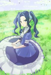  1girl blue_dress blue_eyes blue_hair child cloud dress female_focus frills grass highres lips melty_q_melromarc outdoors plant sitting sky solo tate_no_yuusha_no_nariagari twintails  rating:Sensitive score:9 user:Faust91x