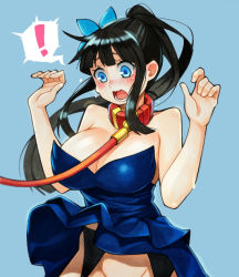 ! 00s 1girl adultonly bad_id bad_pixiv_id bare_shoulders black_hair blue_background blue_dress blue_eyes blush breasts cleavage collar dress dungeon_and_fighter flower garter_belt groin hair_flower hair_ornament large_breasts leash long_hair looking_down open_mouth out-of-frame_censoring ponytail sidelocks solo spoken_exclamation_mark strapless strapless_dress surprised wind wind_lift rating:Sensitive score:14 user:danbooru